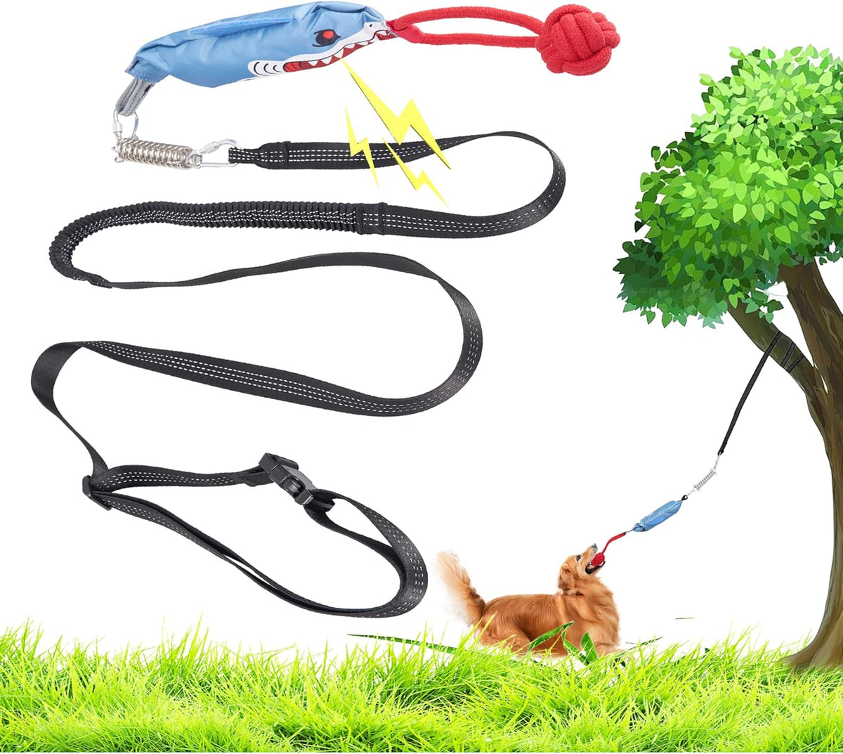Dog Tree Tug of War Toy with Squeaky, Tethered Tug of War Outdoor Toy Self Play for Aggressive