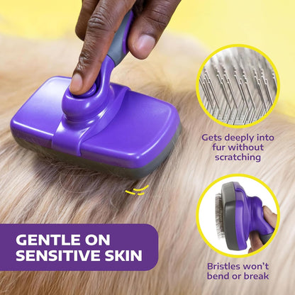 Hertzko Self Cleaning Slicker Brush for Dogs and Cats - Pet Hair Brush for Shedding Long and Short