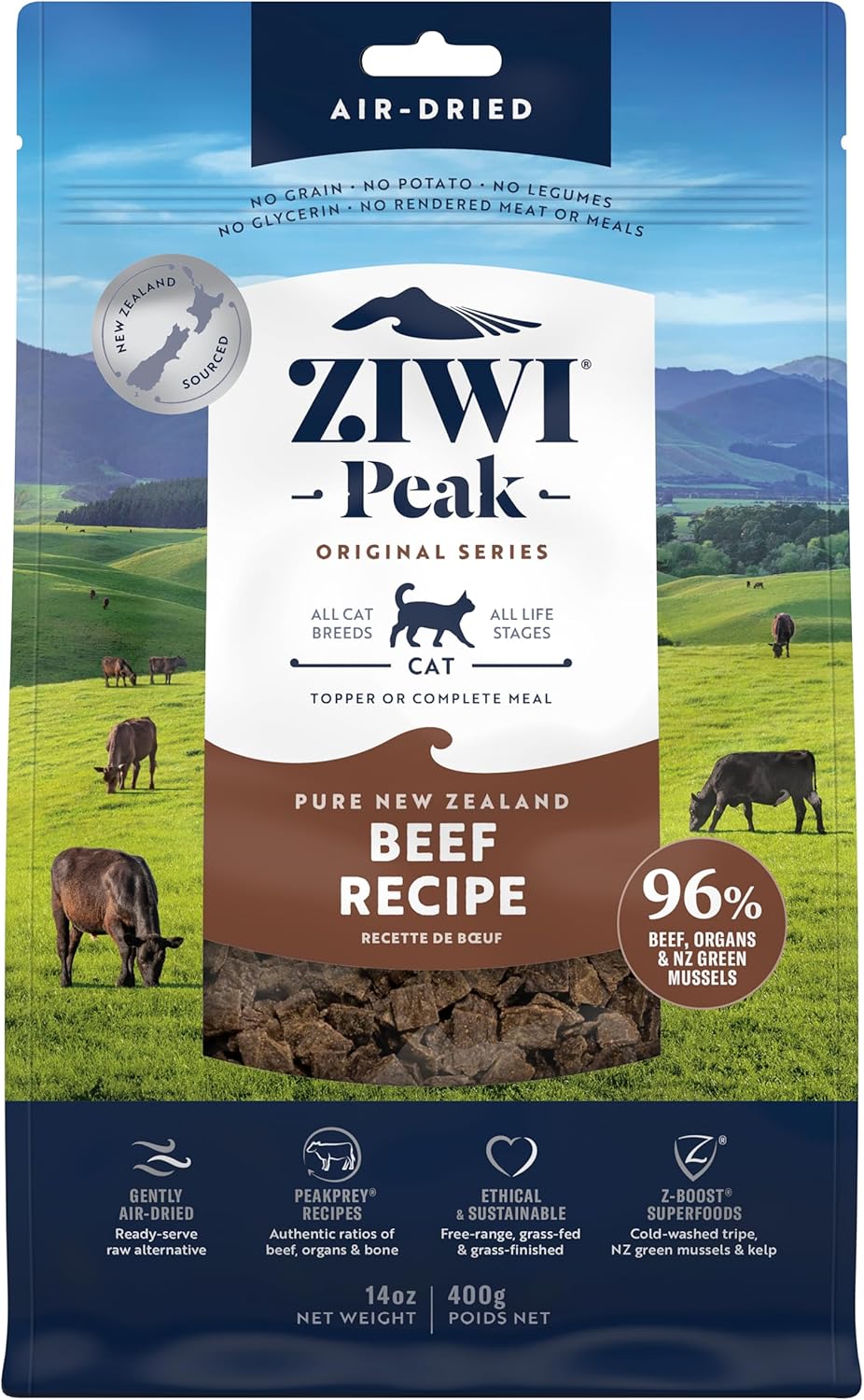 ZIWI Peak Air-Dried Cat Food – Beef - All Natural, High Protein, Grain Free, Limited Ingredient w/