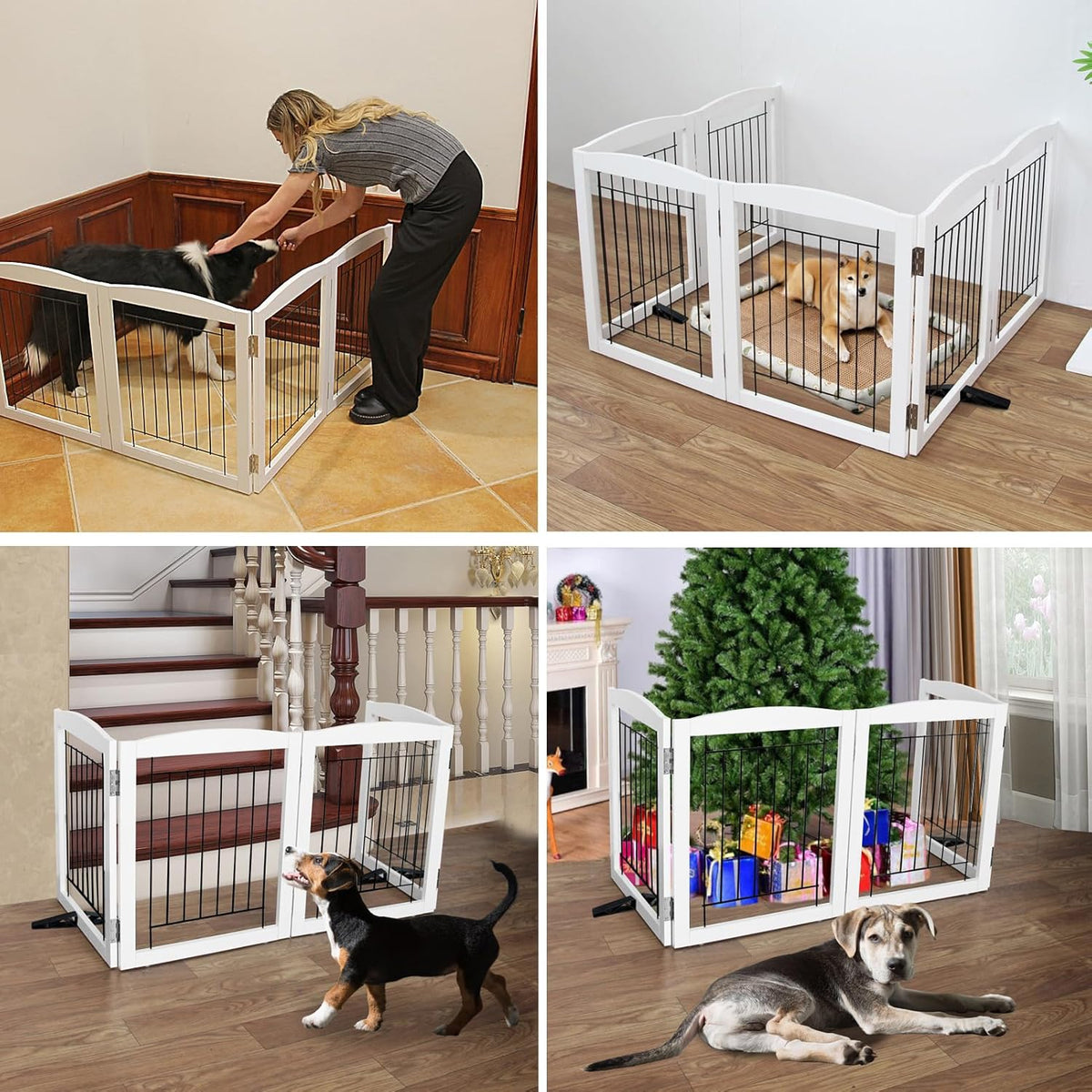 ZJSF Freestanding Dog Fence Indoor, Foldable Dog Gate for Doorways, Stairs or Hallways, Sturdy Wood