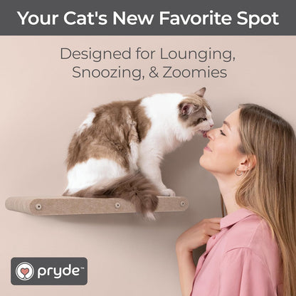 Wall Mounted Cat Perch Long Shelf by Pryde Pets - Floating Hammock Bed, 100% Sustainable PET Felt