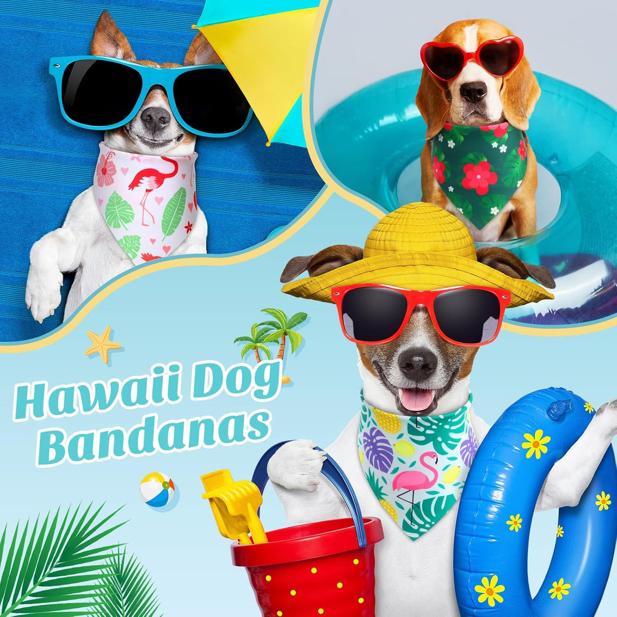 Shyyween100 Pieces Hawaii Dog Bandanas Bulk Summer Bandanas for Dogs Soft Bibs Adjustable Triangle