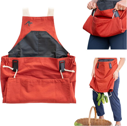 Roo Gardening Apron with Pockets & Harvesting, Picking Pouch - Adjustable, Water-resistant