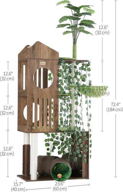 FourFurPets Large Cat Tree with Leaves, 72.8-Inch Cat Tower for Indoor Cats, Modern Cat Tree with