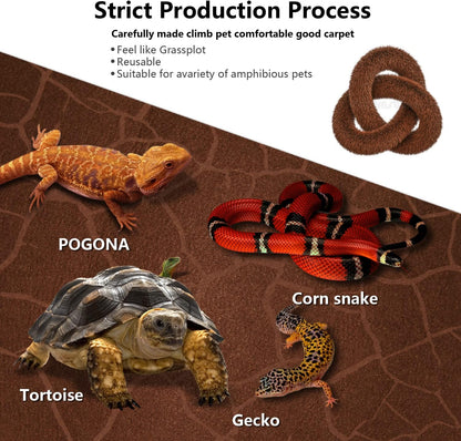 2 Pack Reptile Carpet Desert Reptile Mat & Reversible Substrate, Terrarium Liner Bedding, for