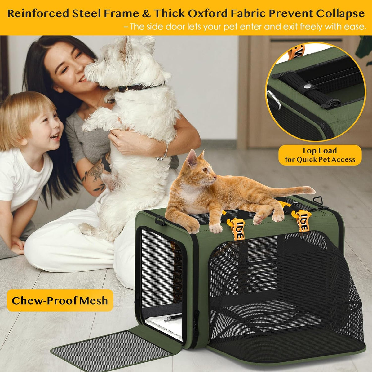 PAWZIDEA Expandable Large Pet Carrier, 24"X16"X16" Cat Carrier for 2 Cats, Collapsible Dog Travel