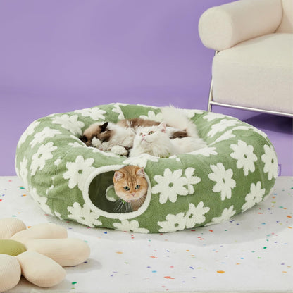 Lesure Large Cat Tunnel Bed - Cute Donut Bed for Indoor Cats with Washable Circle Cushion, Round
