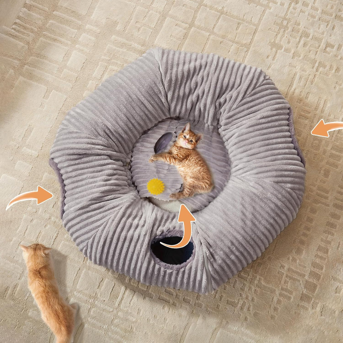 Large Cat Tunnel Bed for Indoor Cats,Cat Donut Tunnel Toy with Washable Circle Cushion,Blackout