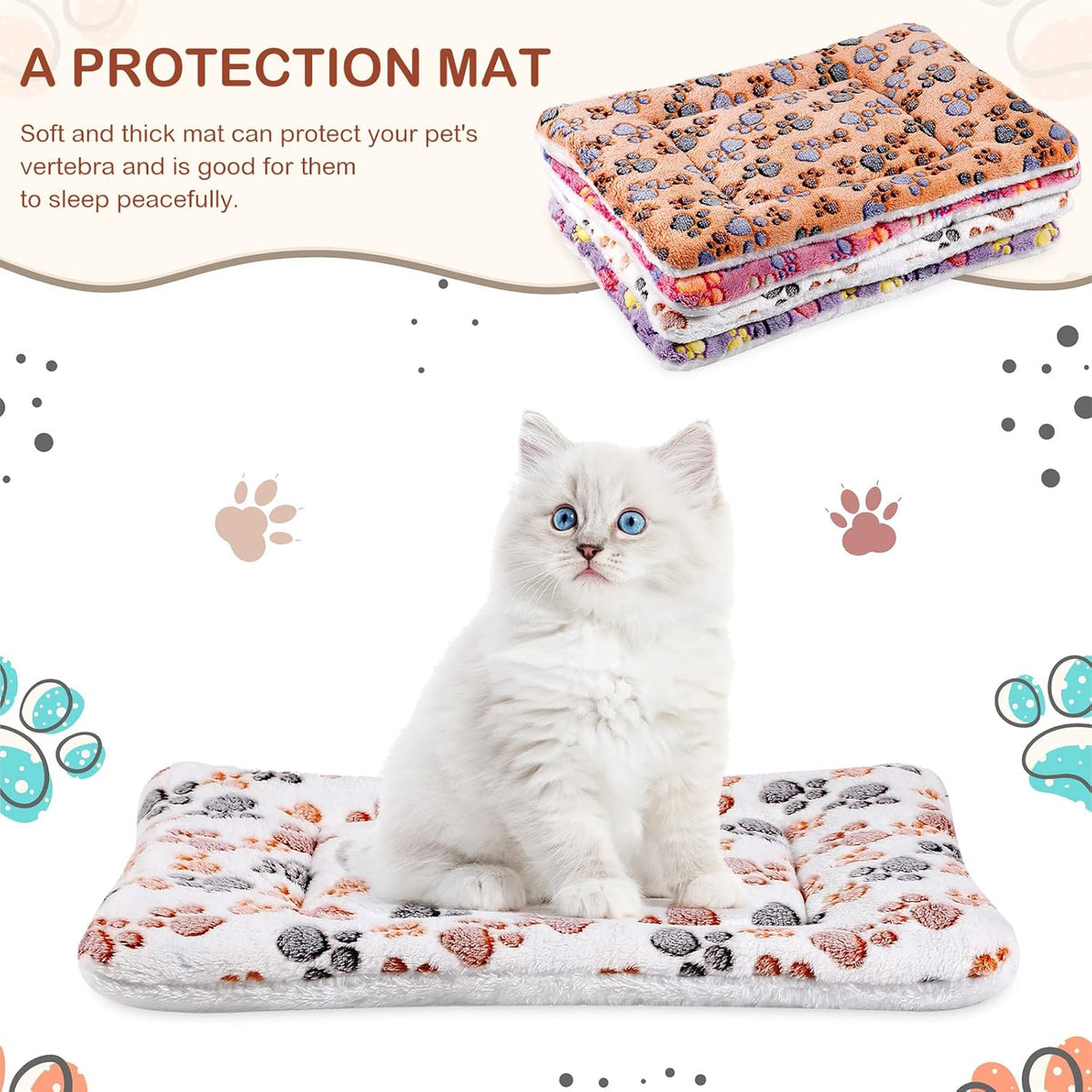 4 Pack Ultra Soft Dog Cat Bed Mat with Cute Prints Reversible Fleece Dog Crate Kennel Pad Cozy
