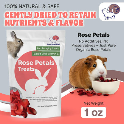 Snout and Shell Rose Petals Treats – Natural Snack for Rabbits, Guinea Pigs & Chinchillas – Vitamin