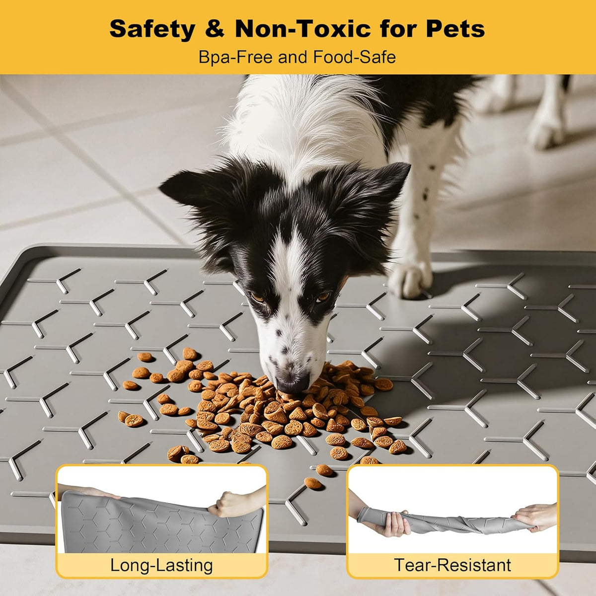 Pieviev Dog Cat Food Bowl Mat, Silicone Waterproof Food Grade Pet Food Mat for Floor, High Raised