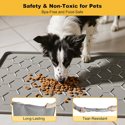 Pieviev Dog Cat Food Bowl Mat, Silicone Waterproof Food Grade Pet Food Mat for Floor, High Raised