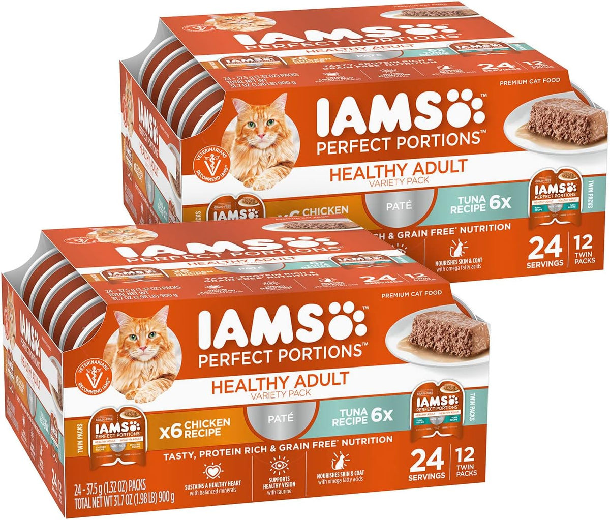IAMS Perfect Portions Healthy Adult Wet Cat Food Pate, Chicken and Tuna Recipe Variety Pack, Easy