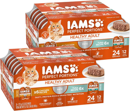 IAMS Perfect Portions Healthy Adult Wet Cat Food Pate, Chicken and Tuna Recipe Variety Pack, Easy