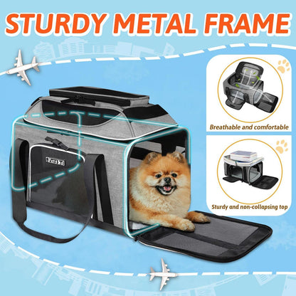 Petskd Top-Expandable Pet Carrier 17x11x9.5 Inches Alaska Airline Approved, Soft-Sided Carrier for