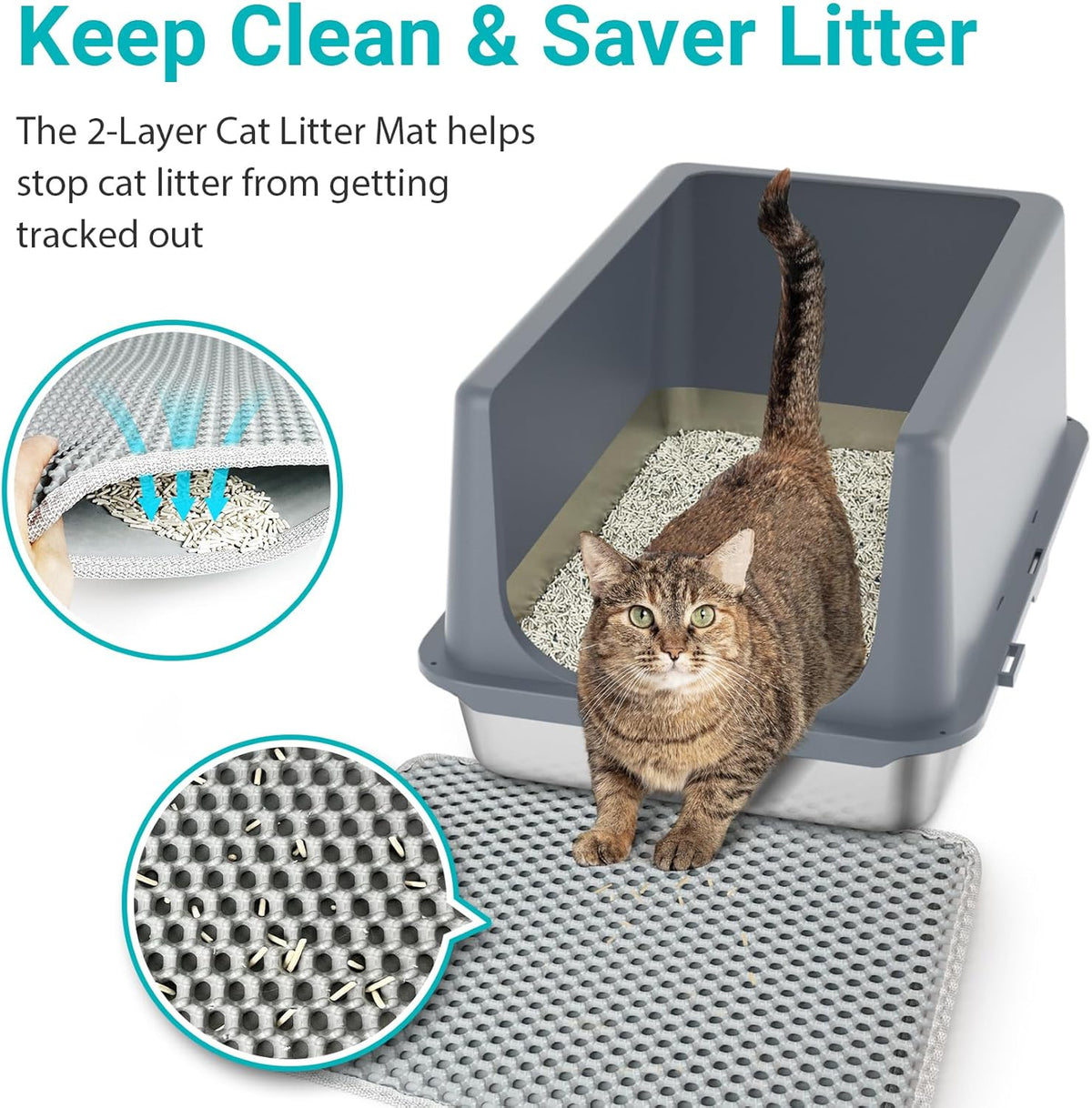 LIHONG Stainless Steel Litter Box with Lid, XL Metal Cat Litter Tray for Indoor Cats, Enclosure Cat