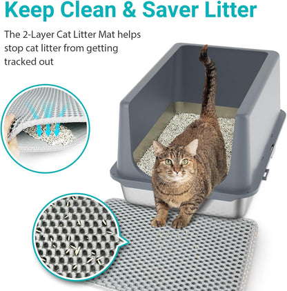LIHONG Stainless Steel Litter Box with Lid, XL Metal Cat Litter Tray for Indoor Cats, Enclosure Cat
