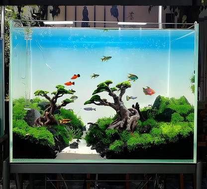 Novelsite Fish Tank Decor- Bonsai Trees with Faux Moss- Aquarium Rocks Aquascaping- Made of