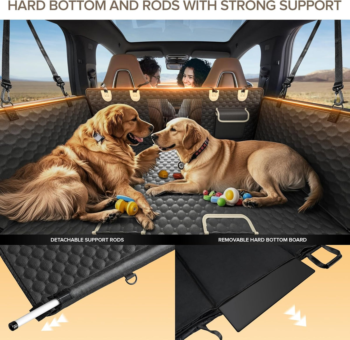 Back Seat Extender for Dogs, PVC Rods Support and Hard Bottom Car Seat Cover for Dogs, Heavy Duty