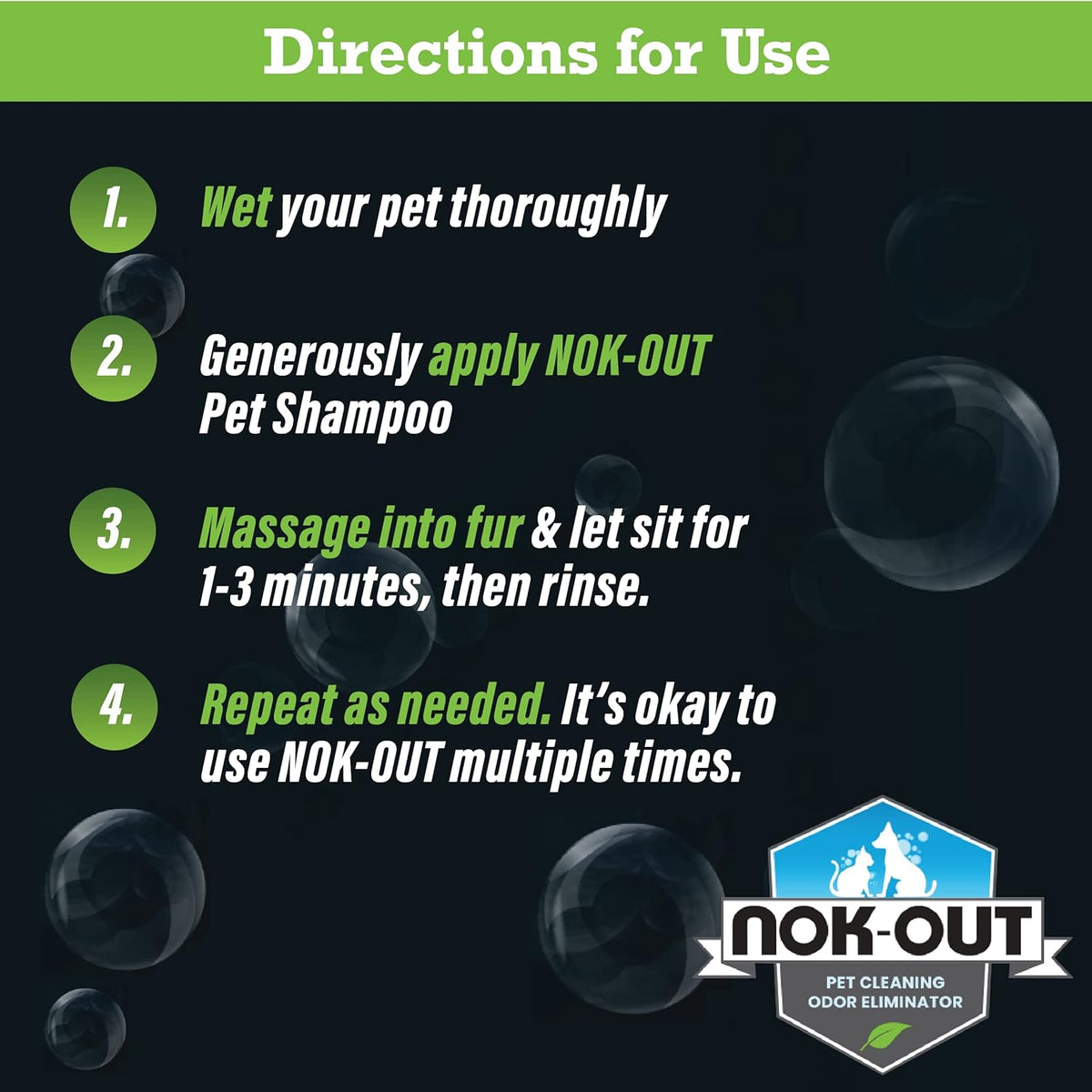 NOK OUT Premium Grade Pet Shampoo for Dogs and Cats, Veterinary Strength and Odor Eliminator