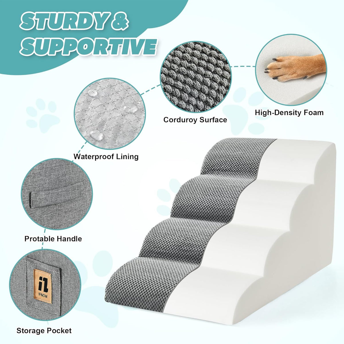 IFNOW Dog Stairs for Small Dogs and Cats 11.8" H, 3-Step Sturdy Dog Steps for Couch, Sofa or Chair