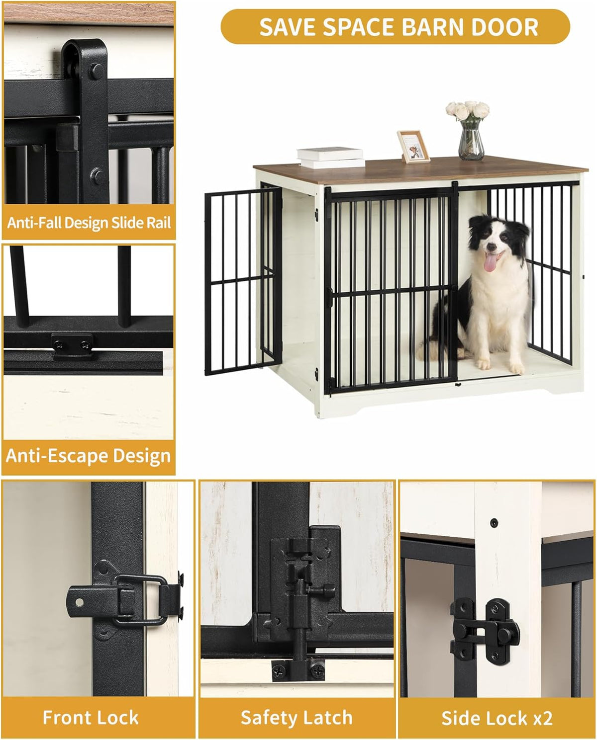 XXL Large Dog Crate Furniture, 46.9" Indoor Dog Kennel Furniture with Barn Door, Wooden Tall Dog