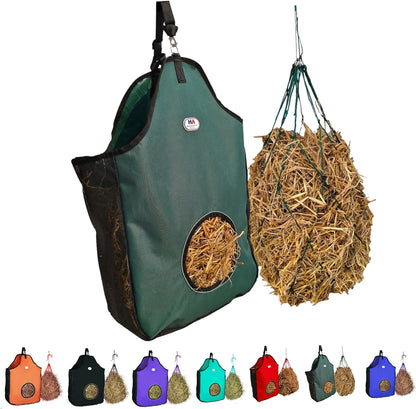 Majestic Ally 1200 D Hay Feeder Tote Bag for Horses, Sheep with Reflective Trim- Reduces Waste
