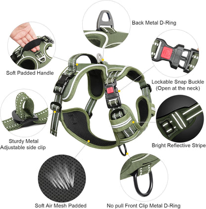 Timos Dog Harness Large Sized, No Pull Pet Harness with Neck Lockable Snap,No Choke Front Clip Dog