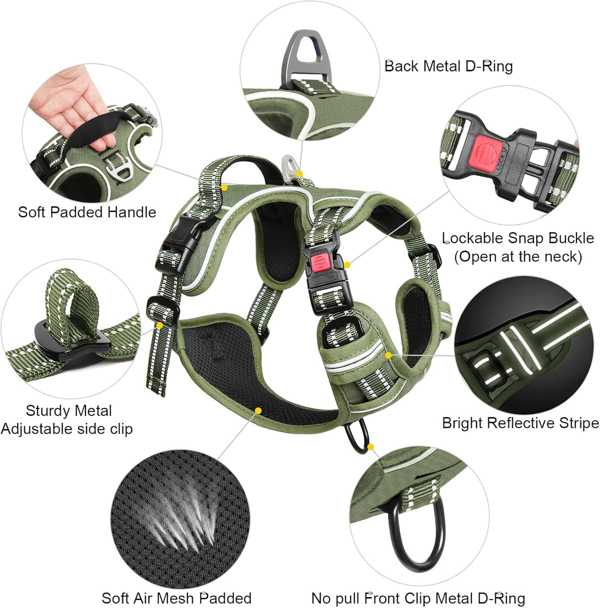 Timos Dog Harness Small Sized, No Pull Pet Harness with Neck Lockable Snap,No Choke Front Clip Dog