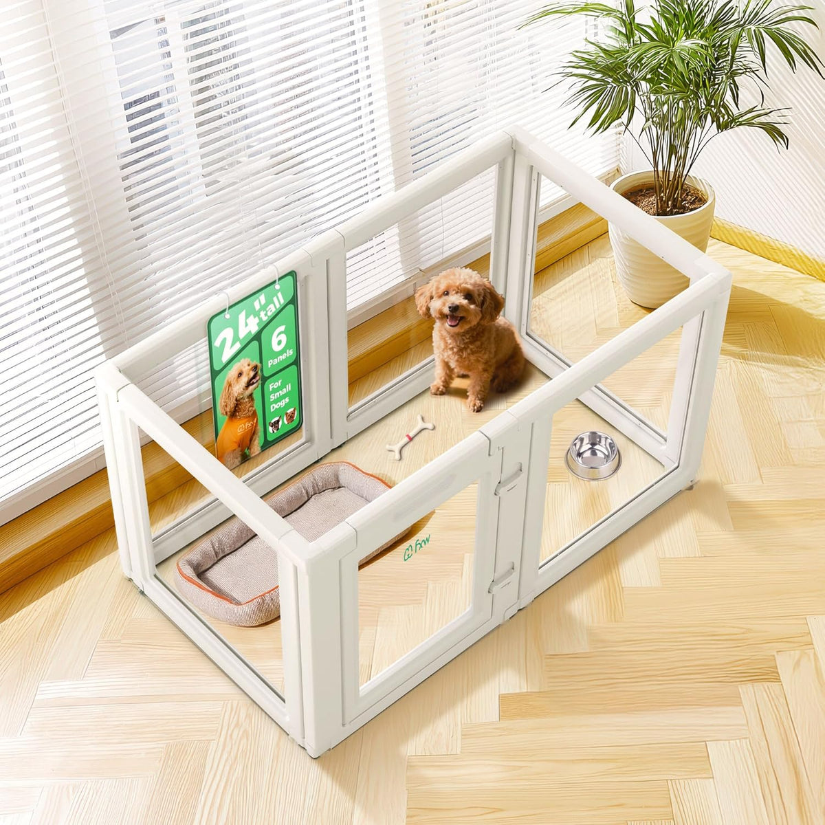 FXW AuraSpace Acrylic Indoor Unleashed Dog Playpen for Puppies and Small Dogs, 24 Inch, 6 Panels