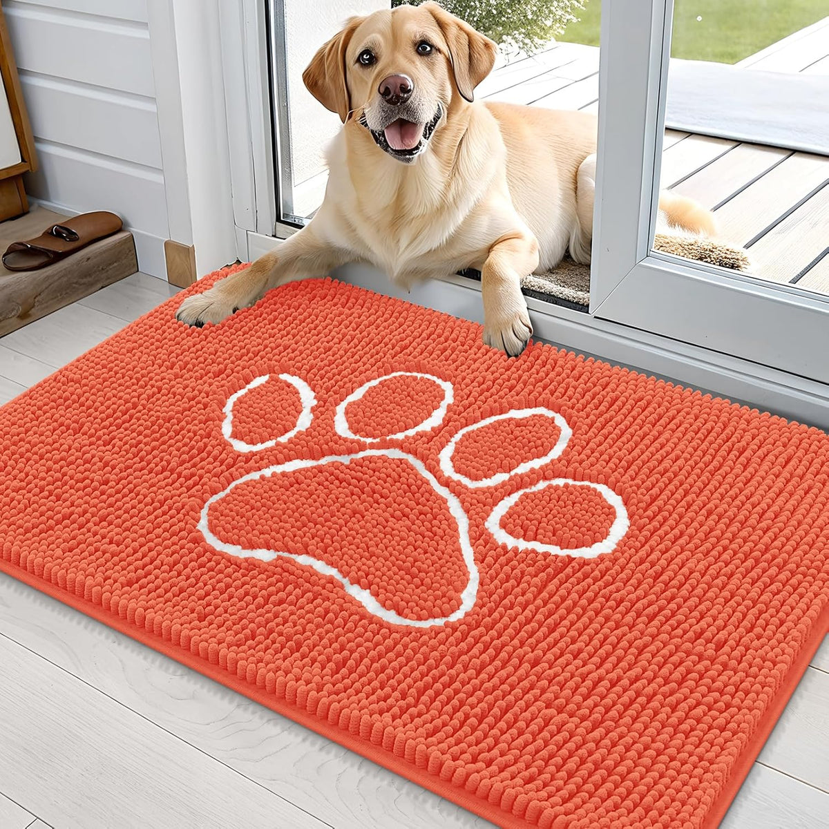 OLANLY Door Mat for Muddy Dog Paws 36x24, Ultra Absorbent Chenille Mud Doormat with Paw Print
