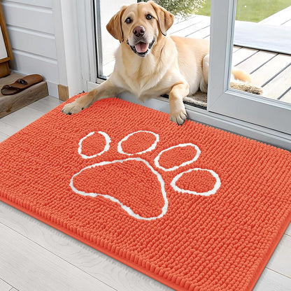 OLANLY Door Mat for Muddy Dog Paws 36x24, Ultra Absorbent Chenille Mud Doormat with Paw Print
