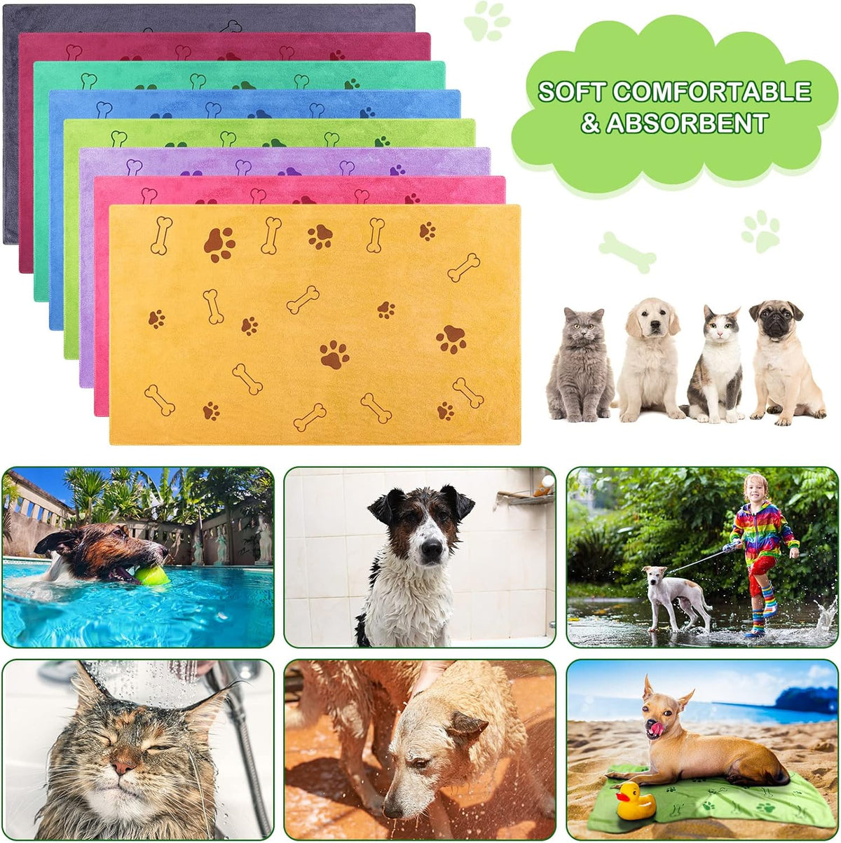 Chumia 8 Pcs Dog Towels for Drying Dogs Cats Pet Towels Bulk Puppy Microfiber Quick Drying Paw Bath