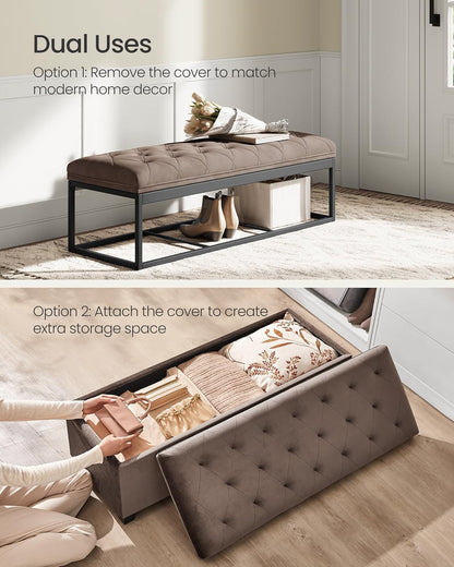 SONGMICS Velvet Storage Ottoman Bench, Foot Rest with Legs, 15.7 x 43 x 15.7 Inches, End of Bed