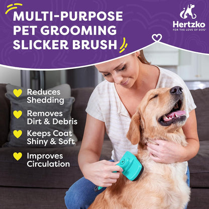 Hertzko Dog Brush for Shedding - Self Cleaning Slicker Brush for Dogs and Cats - Gently Removes