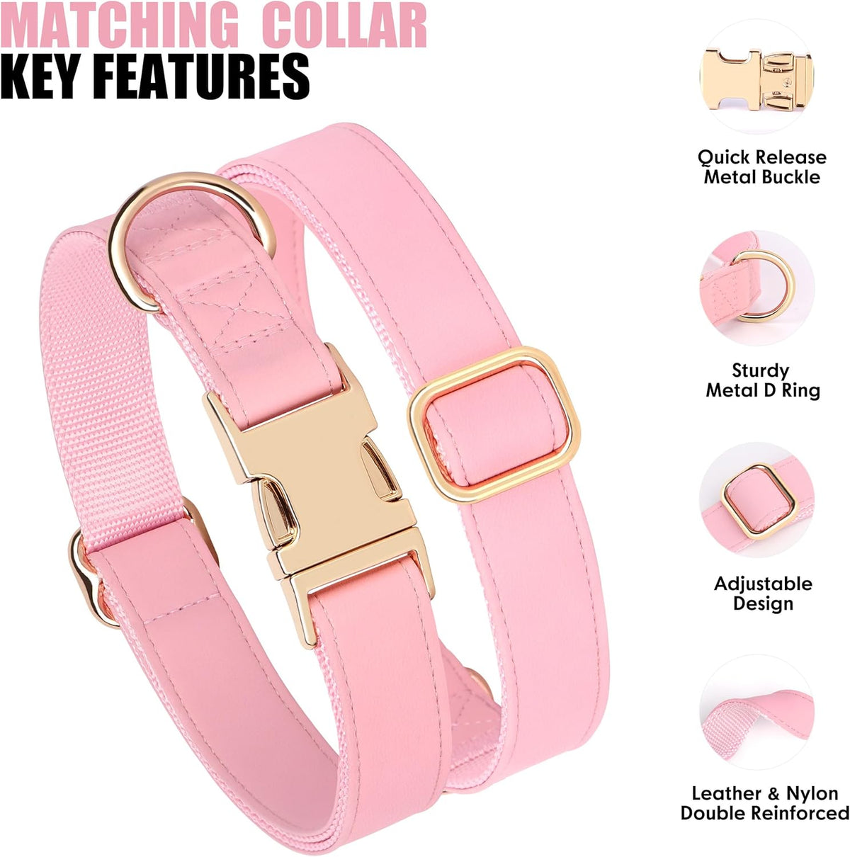 PET ARTIST Soft PU Leather Dog Collar, Bright & Classic Pink Dog Collar with Quick Release Rose