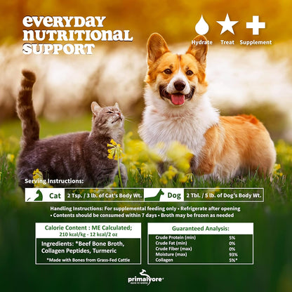 Primalvore Free-Range Bone Broth for Dogs &Cats, Mobility Formula w/Collagen Peptides to Help