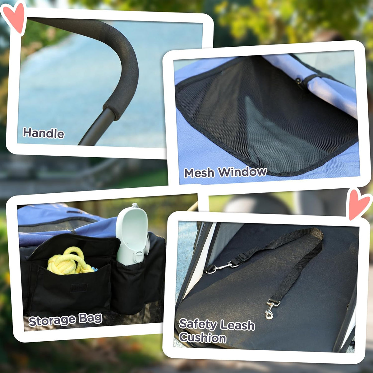 PawHut Dog Stroller, Pet Stroller 3 Wheels with Easy One-Hand Fold, Rubber Wheels, Storage Bag