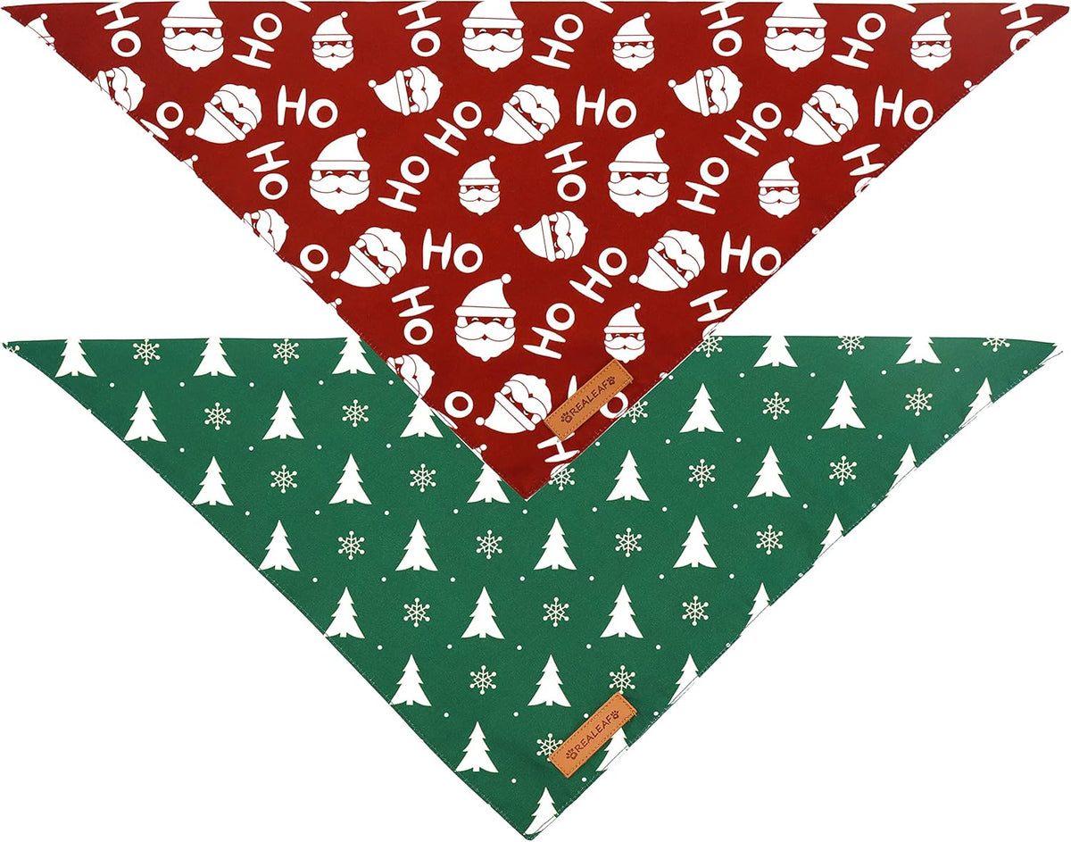 Realeaf Christmas Dog Bandanas 2 Pack, Christmas Tree and Santa Claus Dog Scarf for Boy and Girl