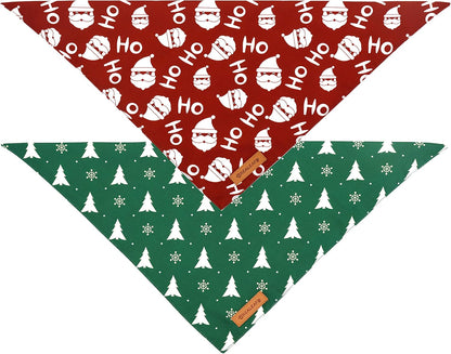 Realeaf Christmas Dog Bandanas 2 Pack, Christmas Tree and Santa Claus Dog Scarf for Boy and Girl