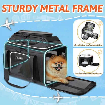 Petskd Top-Expandable Pet Carrier 17x11x9.5 Inches Alaska Airline Approved, Soft-Sided Carrier for