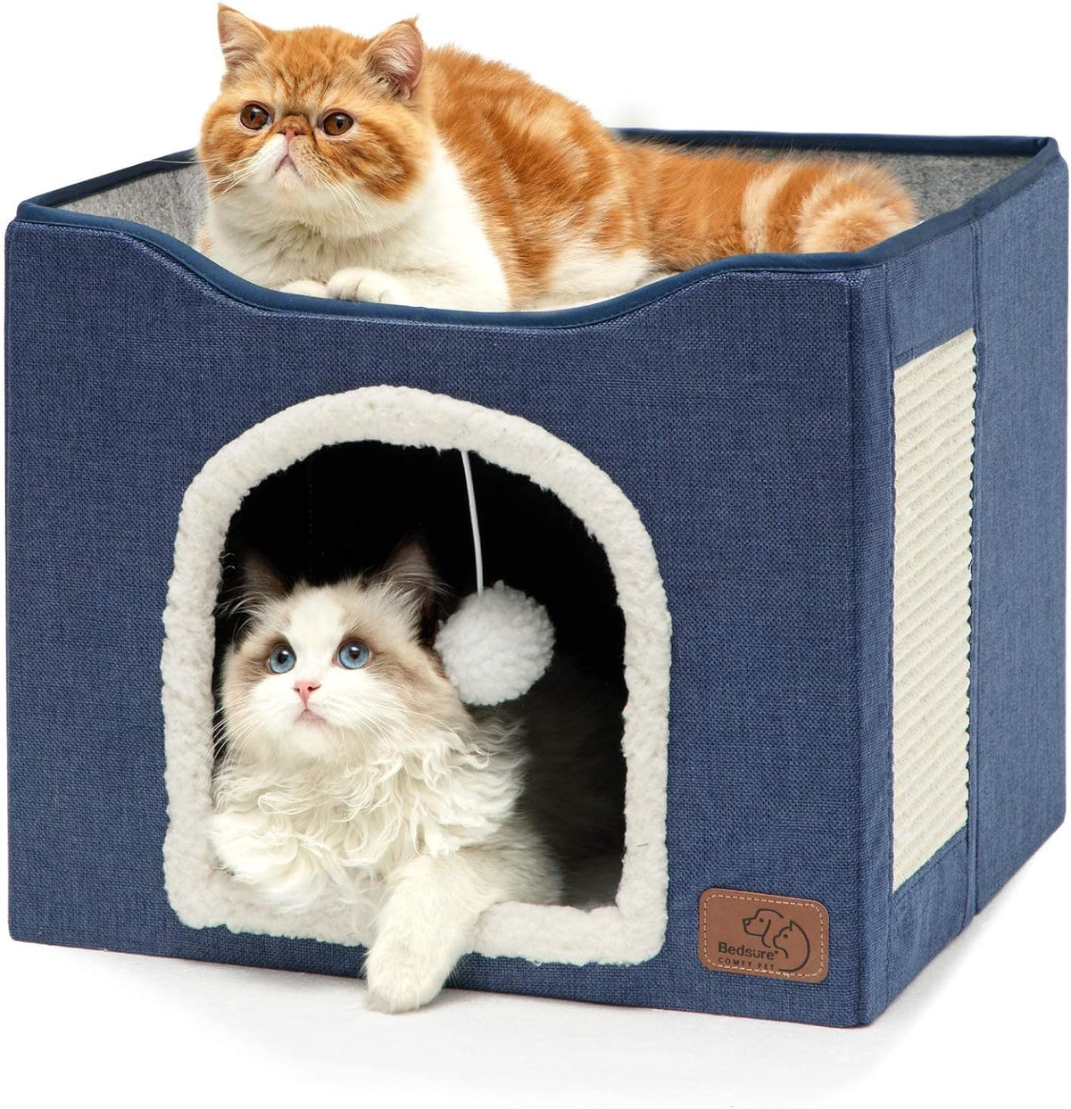 Bedsure Cat Beds for Indoor Cats - Large Cat Cave for Pet Cat House with Fluffy Ball Hanging and