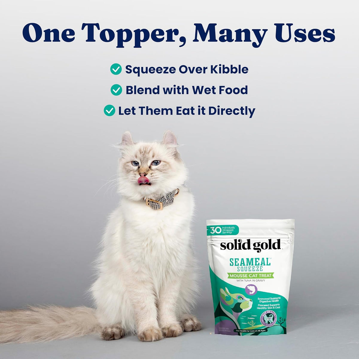 Solid Gold Lickable Cat Treats - Limited Ingredient SeaMeal Squeezable Healthy Cat Treats Variety
