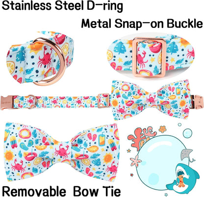 Unique style paws Cartoon Dog Collar with Bow Spring Summer Collar with Flower Lemon Crab for Small