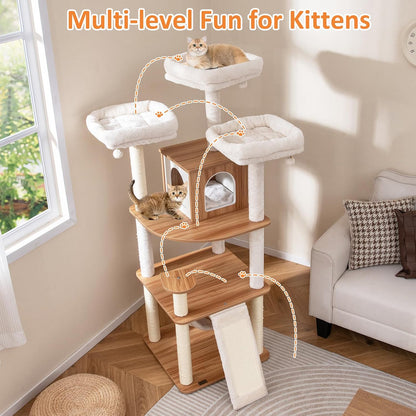 PETSITE 68 Inch Modern Tall Cat Tree for Indoor Cats, Multi-Level Wooden Cat Tree Tower with Sisal
