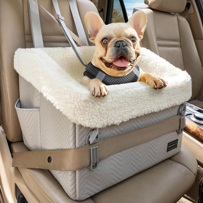PETSFIT Small Dog Car Seat, Waterproof PU Leather Dog Booster Car Seat with Patented Safe Buckles