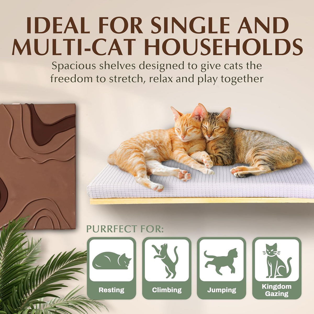 Extra Large 23.6”x12.6” CALLICO HAVEN- Stylish Cat Wall Shelves with Cushion, Modern Wall-Mounted