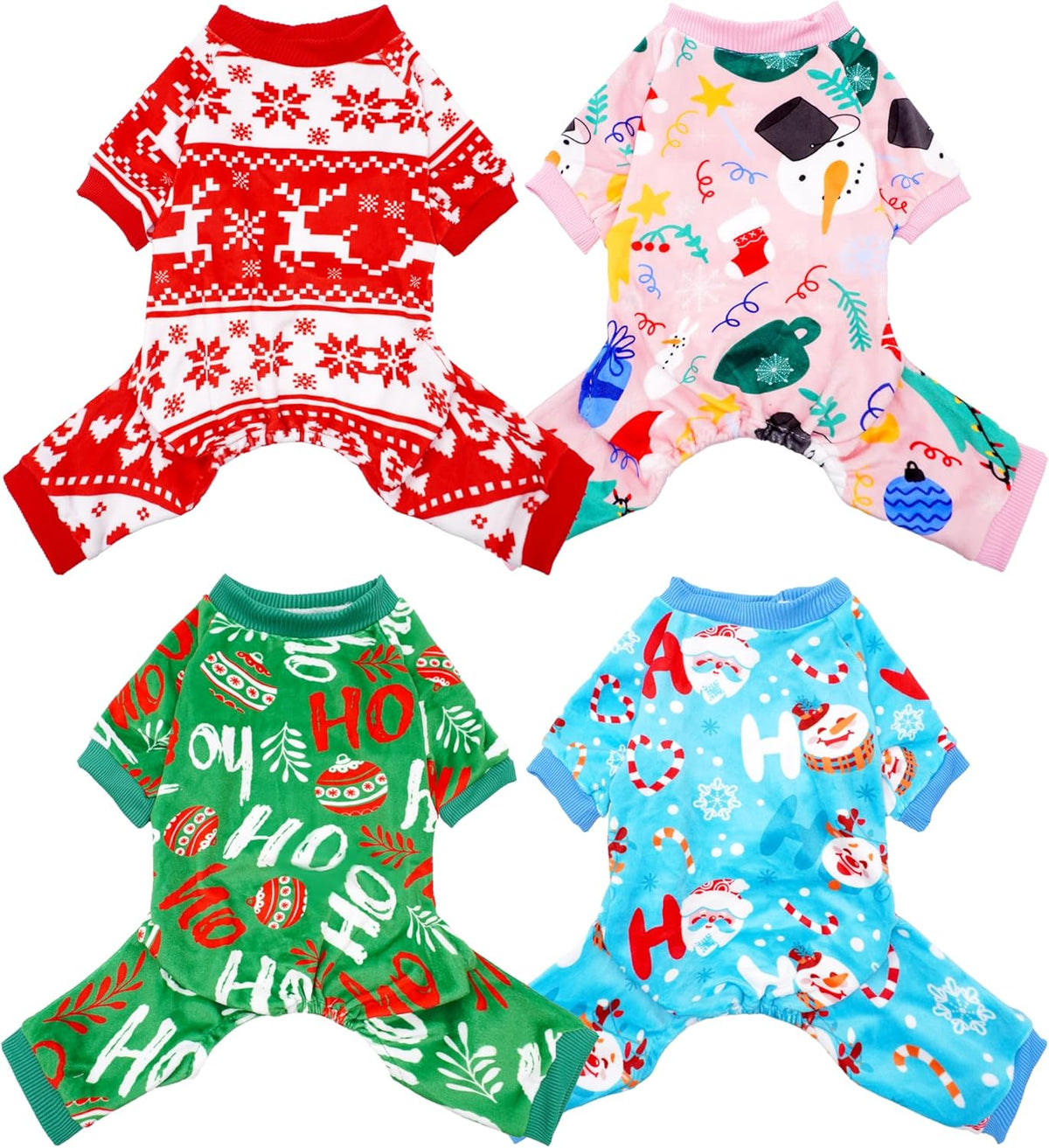 PET SHOW 4 Pack Dog Christmas Pajamas Holiday Dog Clothes for Small Medium Dogs Girl Boy Soft