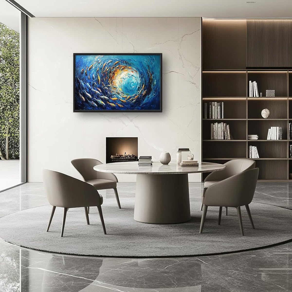 Extra Large Framed Abstract Ocean Fish Wall Art,Oversized Blue Sea Nautical Fish Wall Decor