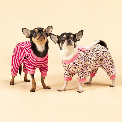 Fitwarm Leopard Dog Pajamas, Fleece Dog Clothes for Small Dogs Girl with Legs, Pet Onesie, Cat
